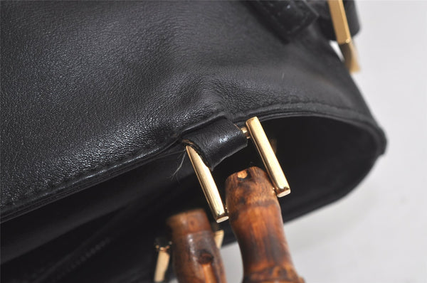 Authentic GUCCI Vintage Bamboo 2Way Shoulder Tote Bag Leather Black Junk 4909K