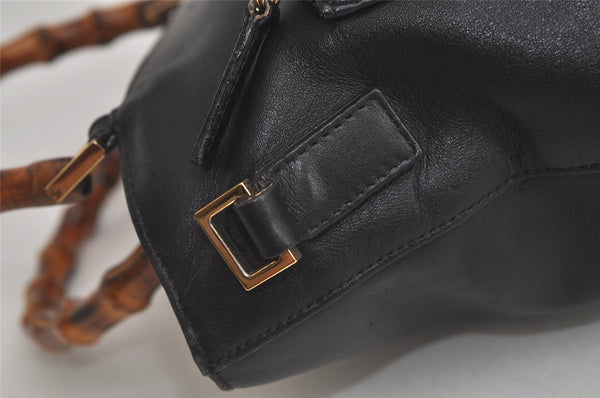 Authentic GUCCI Vintage Bamboo 2Way Shoulder Tote Bag Leather Black Junk 4909K