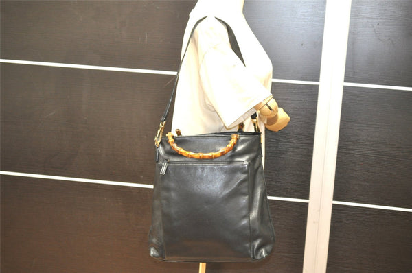 Authentic GUCCI Vintage Bamboo 2Way Shoulder Tote Bag Leather Black Junk 4909K