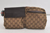 Auth GUCCI Web Sherry Line Waist Body Bag GG Canvas Leather 28566 Brown 4910K