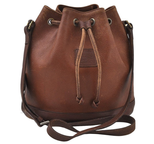 Authentic Burberrys Leather Shoulder Cross Body Drawstring Bag Purse Brown 4911J