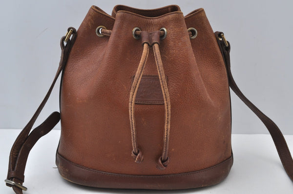 Authentic Burberrys Leather Shoulder Cross Body Drawstring Bag Purse Brown 4911J