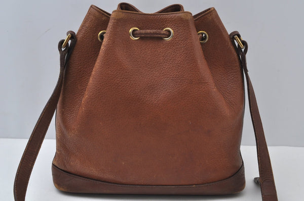Authentic Burberrys Leather Shoulder Cross Body Drawstring Bag Purse Brown 4911J