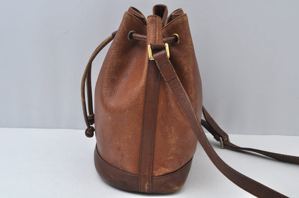 Authentic Burberrys Leather Shoulder Cross Body Drawstring Bag Purse Brown 4911J
