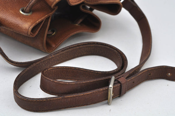 Authentic Burberrys Leather Shoulder Cross Body Drawstring Bag Purse Brown 4911J