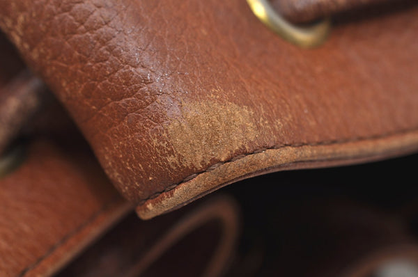 Authentic Burberrys Leather Shoulder Cross Body Drawstring Bag Purse Brown 4911J