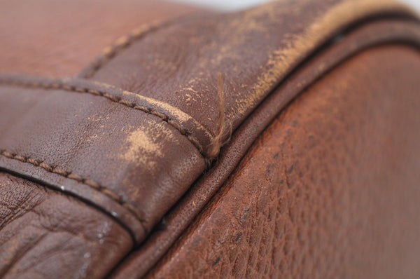 Authentic Burberrys Leather Shoulder Cross Body Drawstring Bag Purse Brown 4911J