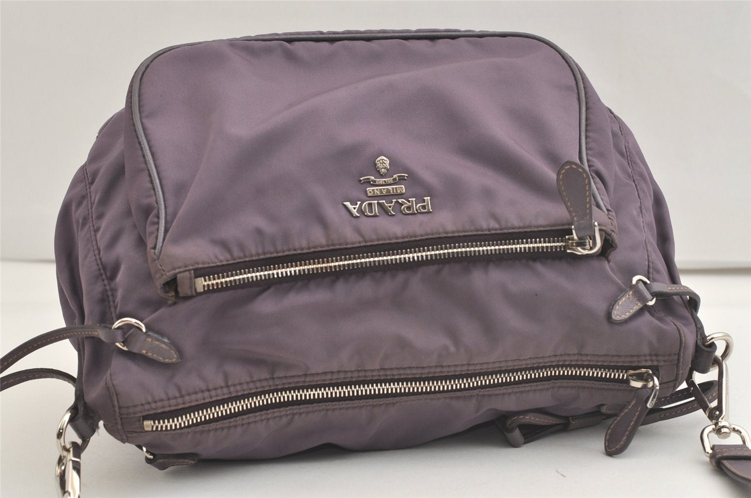 Authentic PRADA Nylon Tessuto Leather Shoulder Cross Body Bag Purse Purple 4911K