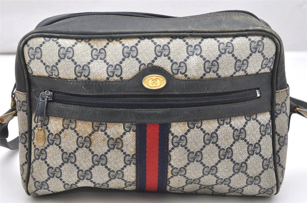 Authentic GUCCI Sherry Line Shoulder Cross Bag GG PVC Leather Navy Junk 4912K