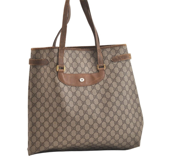 Authentic GUCCI Vintage Shoulder Tote Bag GG PVC Leather Brown 4913K
