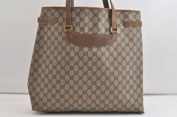 Authentic GUCCI Vintage Shoulder Tote Bag GG PVC Leather Brown 4913K
