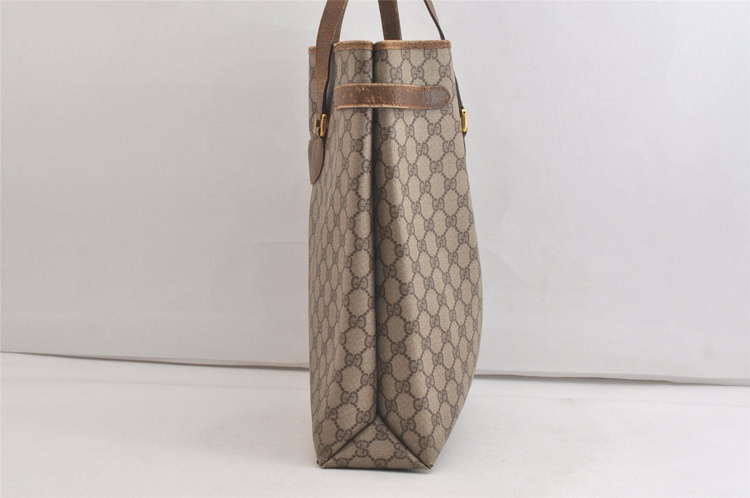 Authentic GUCCI Vintage Shoulder Tote Bag GG PVC Leather Brown 4913K