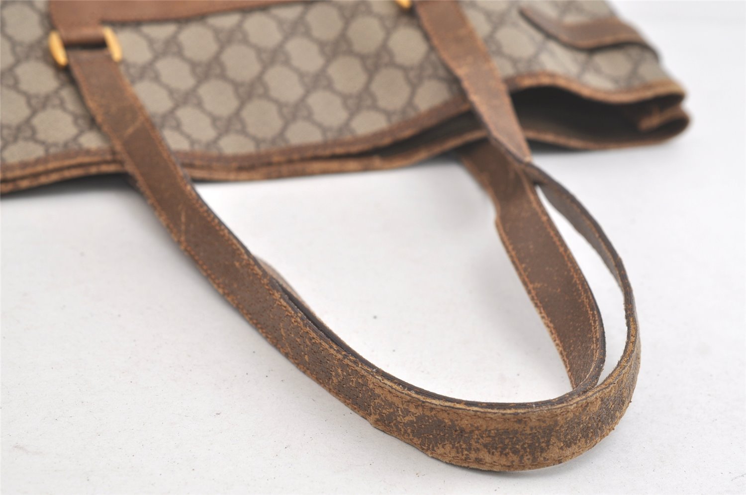 Authentic GUCCI Vintage Shoulder Tote Bag GG PVC Leather Brown 4913K