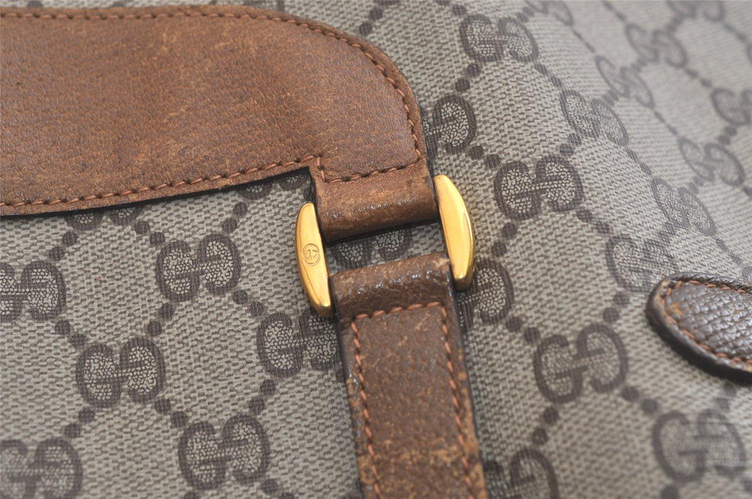 Authentic GUCCI Vintage Shoulder Tote Bag GG PVC Leather Brown 4913K