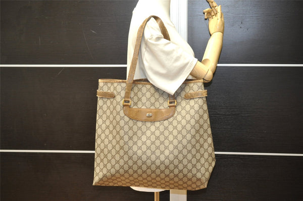 Authentic GUCCI Vintage Shoulder Tote Bag GG PVC Leather Brown 4913K