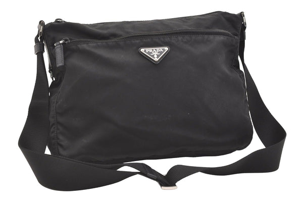 Authentic PRADA Nylon Tessuto Leather Shoulder Cross Body Bag Purse Black 4914J