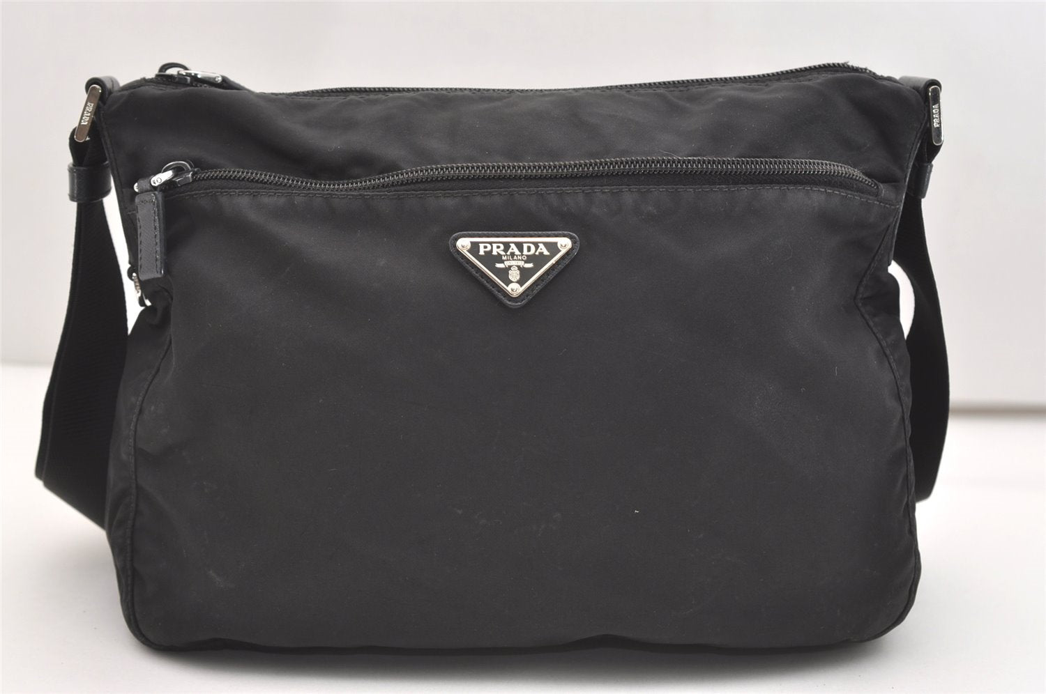 Authentic PRADA Nylon Tessuto Leather Shoulder Cross Body Bag Purse Black 4914J