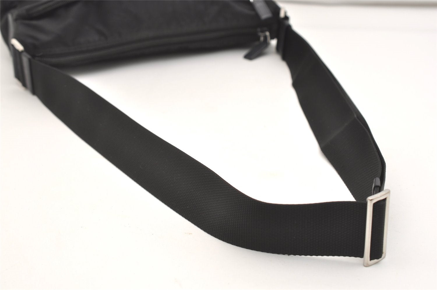 Authentic PRADA Nylon Tessuto Leather Shoulder Cross Body Bag Purse Black 4914J