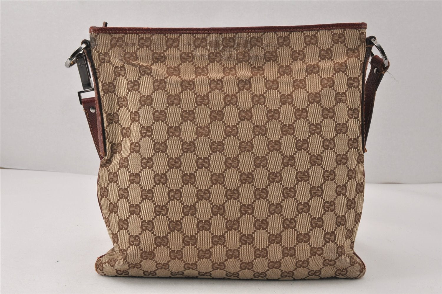 Authentic GUCCI Shoulder Cross Body Bag GG Canvas Leather 113013 Brown 4914K