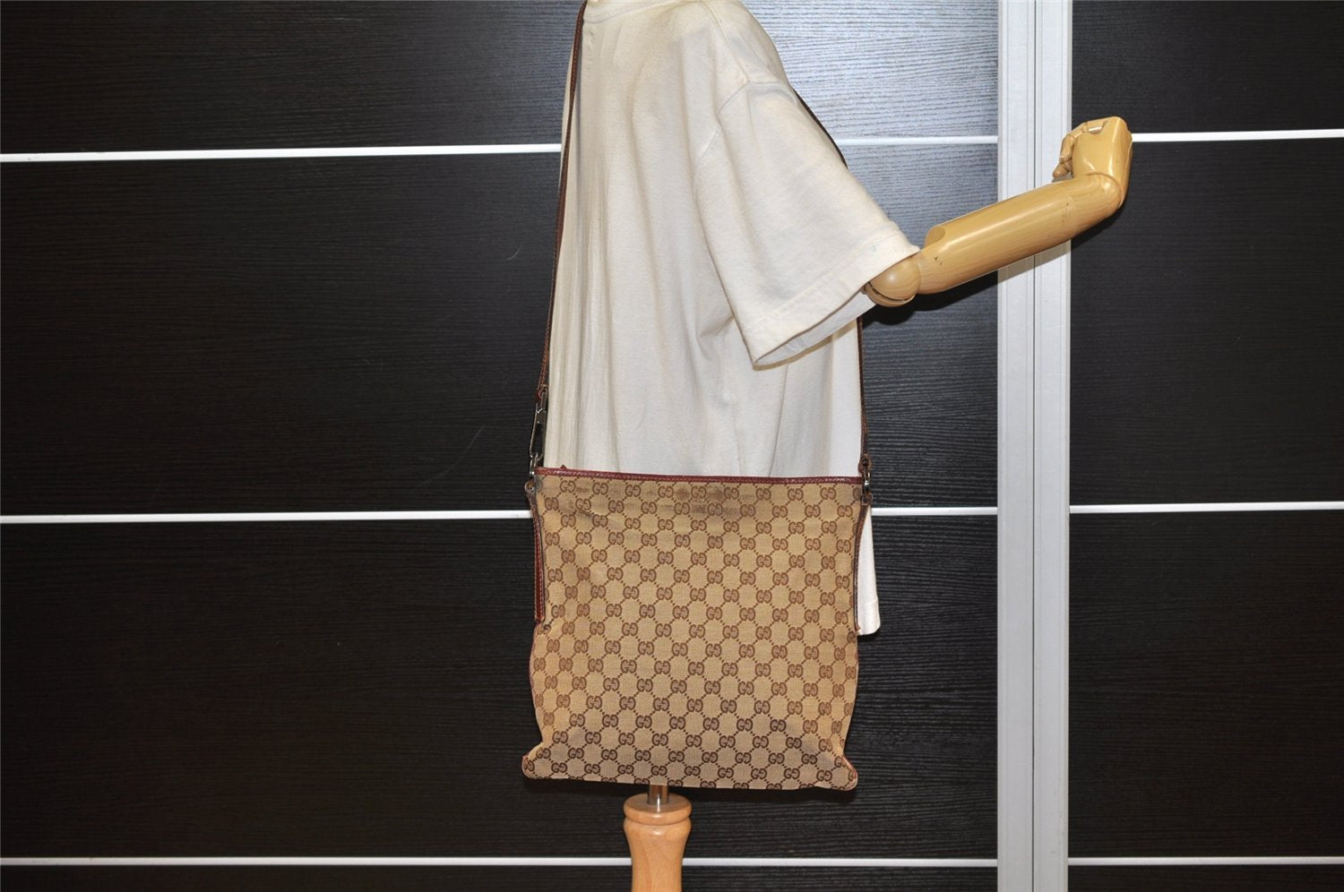 Authentic GUCCI Shoulder Cross Body Bag GG Canvas Leather 113013 Brown 4914K