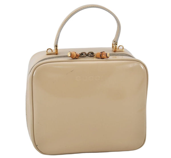 Authentic GUCCI Bamboo 2Way Shoulder Hand Bag Enamel Beige Junk 4915K
