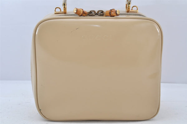 Authentic GUCCI Bamboo 2Way Shoulder Hand Bag Enamel Beige Junk 4915K