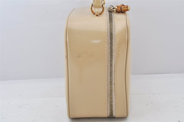 Authentic GUCCI Bamboo 2Way Shoulder Hand Bag Enamel Beige Junk 4915K