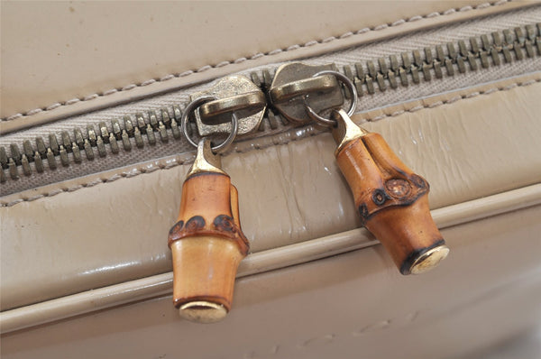 Authentic GUCCI Bamboo 2Way Shoulder Hand Bag Enamel Beige Junk 4915K