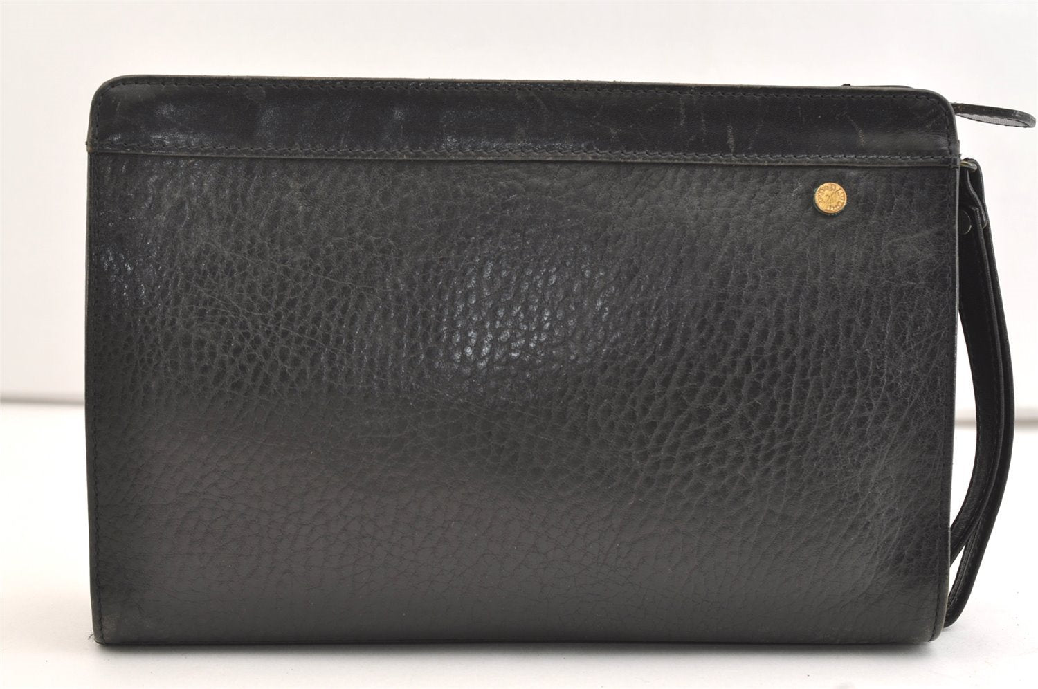 Authentic Burberrys Vintage Leather Clutch Hand Bag Purse Black 4917J