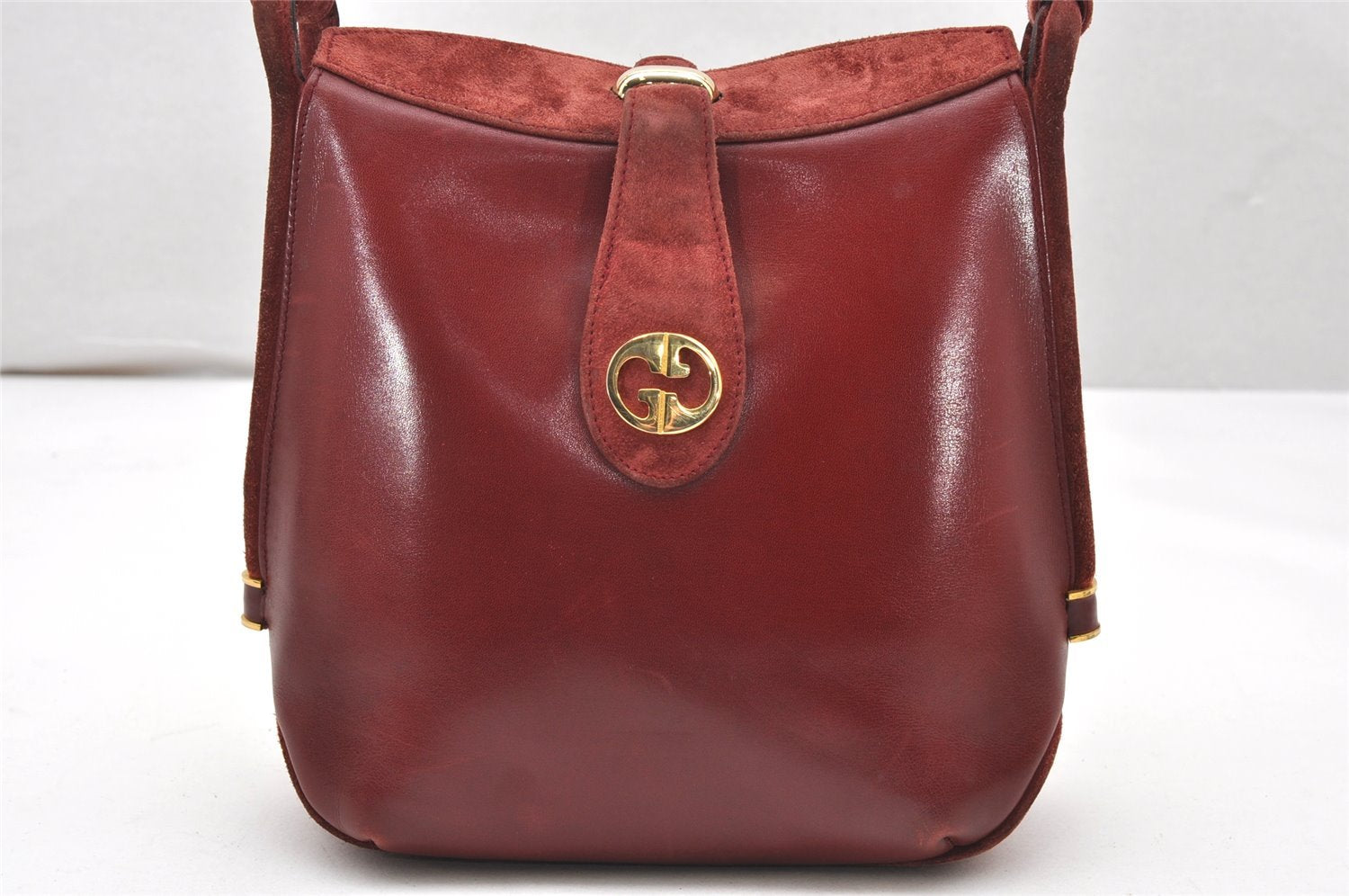 Authentic GUCCI Vintage Shoulder Hand Bag Purse Suede Leather Bordeaux 4917K