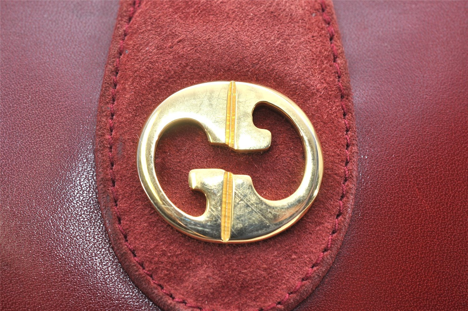 Authentic GUCCI Vintage Shoulder Hand Bag Purse Suede Leather Bordeaux 4917K