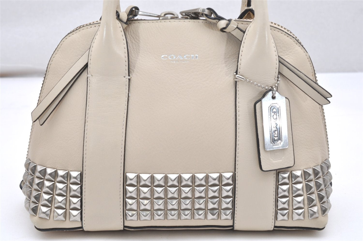 Authentic COACH Bleecker Studs 2Way Shoulder Hand Bag Leather 32244 Beige 4919K