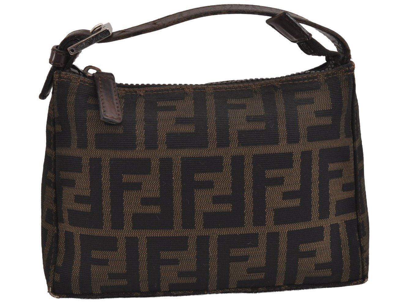 Authentic FENDI Vintage Zucca Hand Bag Purse Canvas Leather Brown Junk 4921J