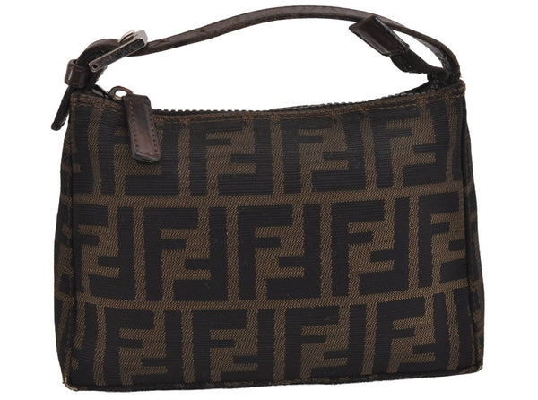 Authentic FENDI Vintage Zucca Hand Bag Purse Canvas Leather Brown Junk 4921J