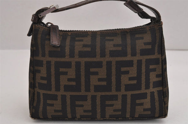 Authentic FENDI Vintage Zucca Hand Bag Purse Canvas Leather Brown Junk 4921J