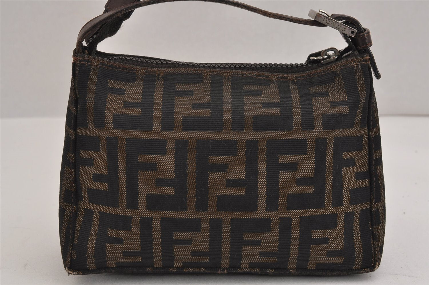 Authentic FENDI Vintage Zucca Hand Bag Purse Canvas Leather Brown Junk 4921J