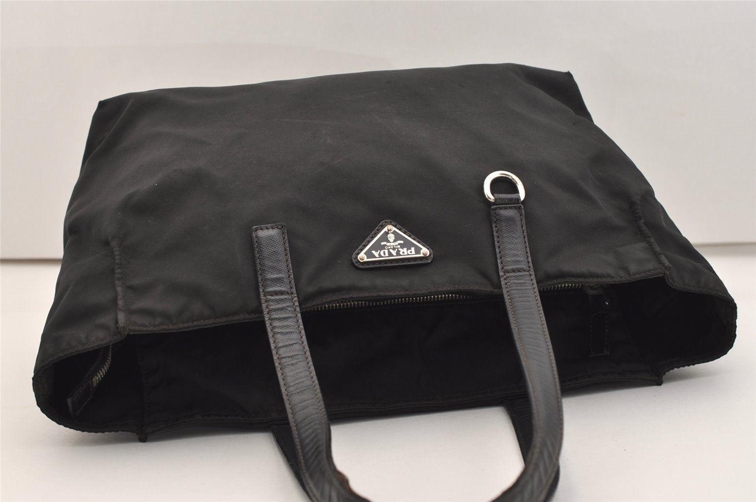 Authentic PRADA Nylon Tessuto Saffiano Leather Shoulder Tote Bag Black 4923J