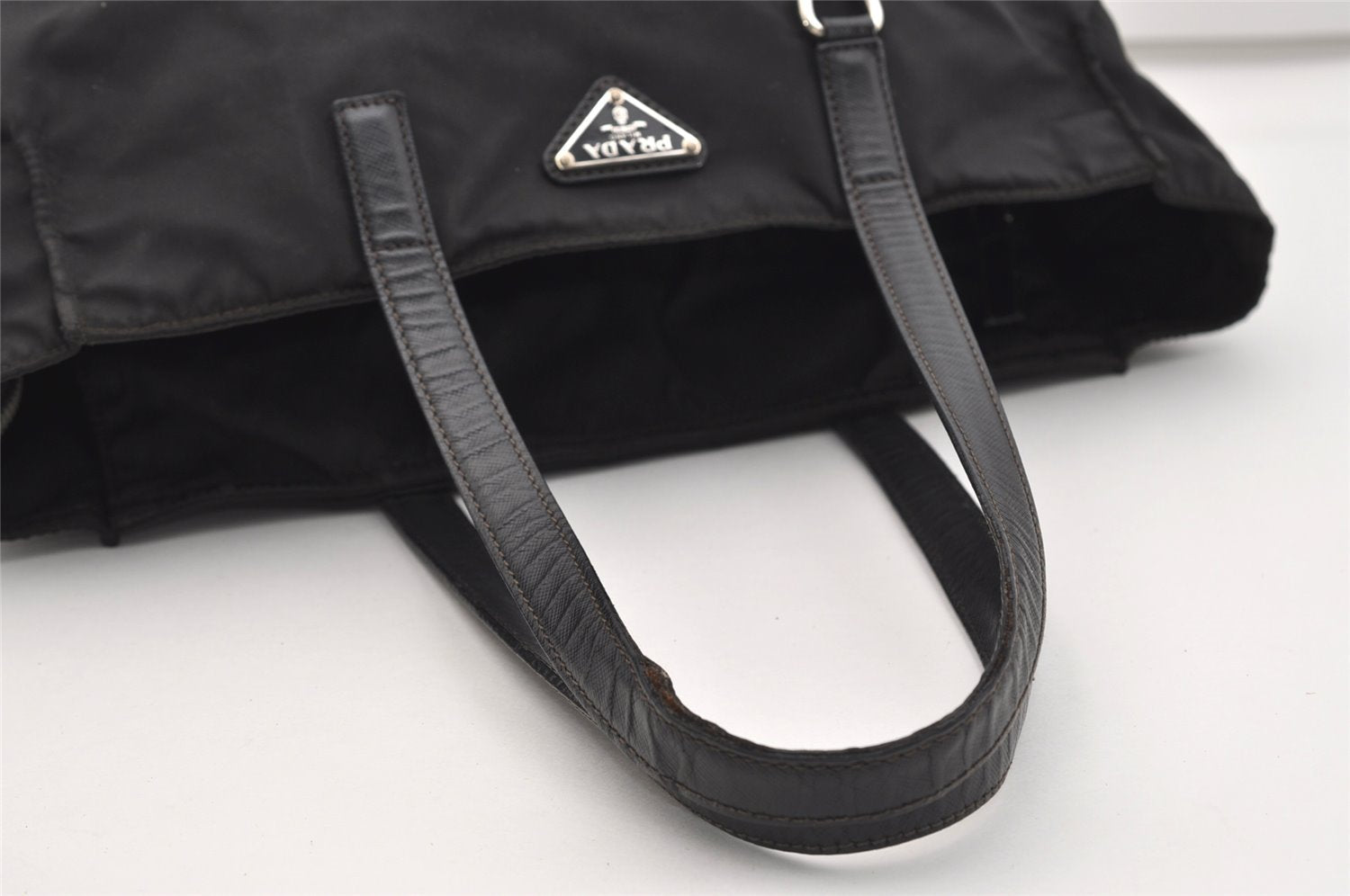 Authentic PRADA Nylon Tessuto Saffiano Leather Shoulder Tote Bag Black 4923J