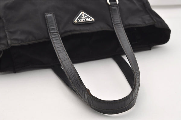 Authentic PRADA Nylon Tessuto Saffiano Leather Shoulder Tote Bag Black 4923J