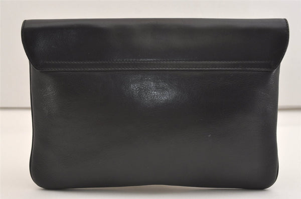 Authentic CELINE Horse Carriage Clutch Hand Bag Purse Leather Black 4924J