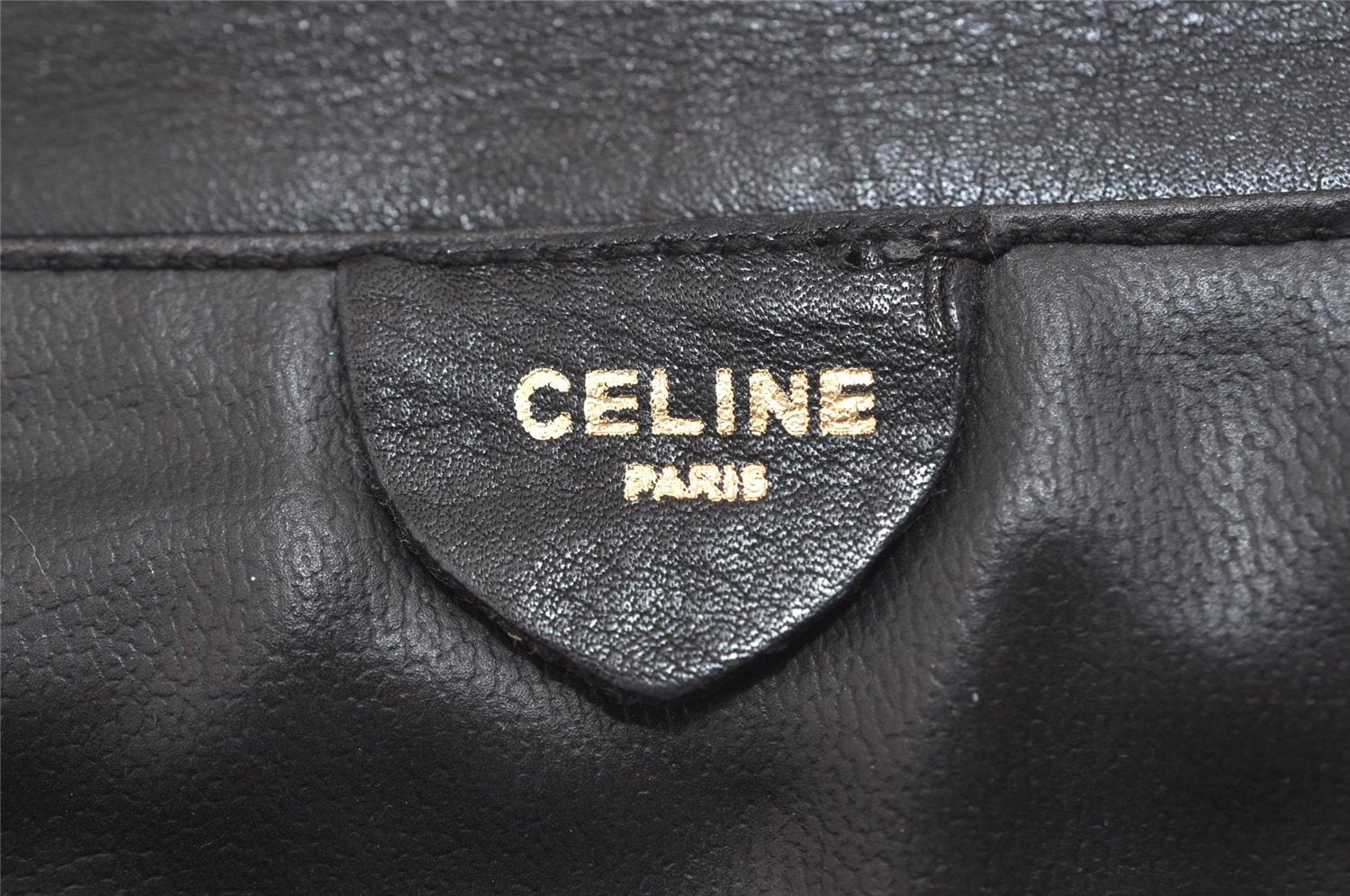 Authentic CELINE Horse Carriage Clutch Hand Bag Purse Leather Black 4924J