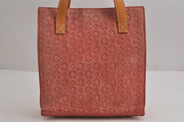 Authentic CELINE C Macadam Blason Pattern Hand Tote Bag Suede Leather Pink 4925J