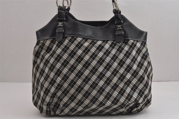 Authentic BURBERRY BLUE LABEL Check Shoulder Tote Bag Nylon Leather Black 4927J