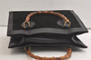 Authentic GUCCI Vintage Bamboo Hand Bag Suede Leather Black 4927K