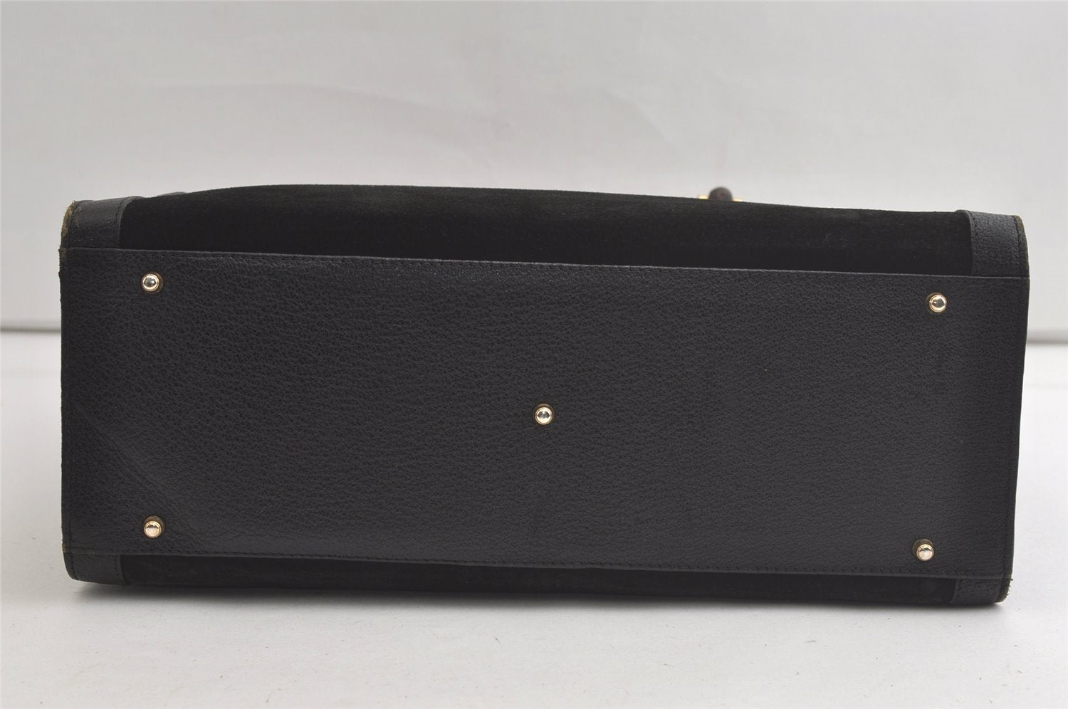 Authentic GUCCI Vintage Bamboo Hand Bag Suede Leather Black 4927K