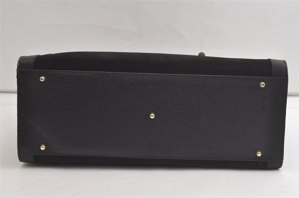 Authentic GUCCI Vintage Bamboo Hand Bag Suede Leather Black 4927K