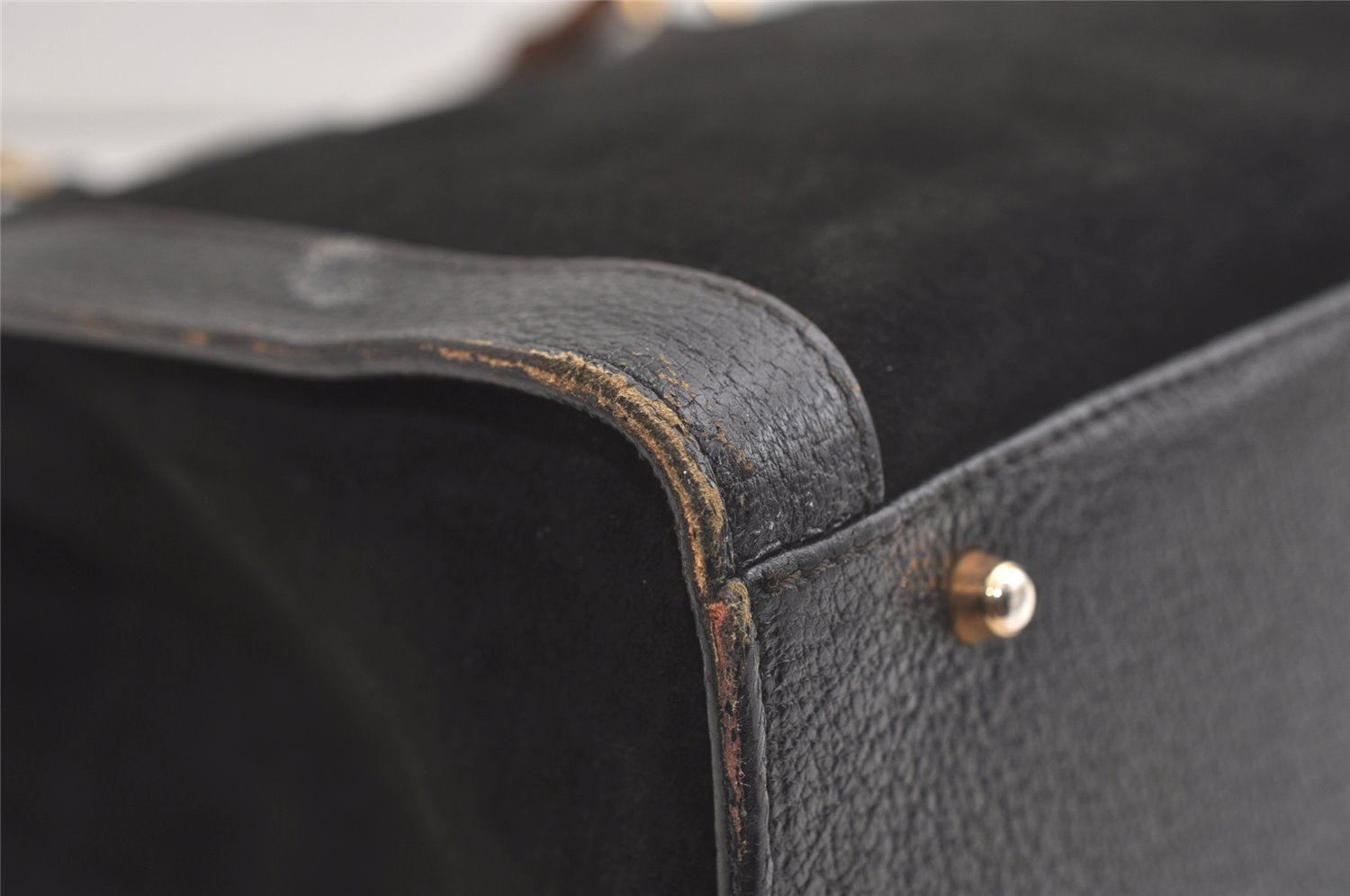 Authentic GUCCI Vintage Bamboo Hand Bag Suede Leather Black 4927K