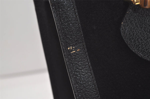 Authentic GUCCI Vintage Bamboo Hand Bag Suede Leather Black 4927K