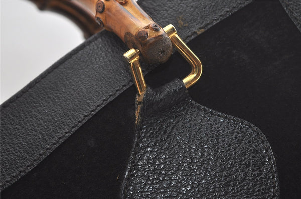 Authentic GUCCI Vintage Bamboo Hand Bag Suede Leather Black 4927K