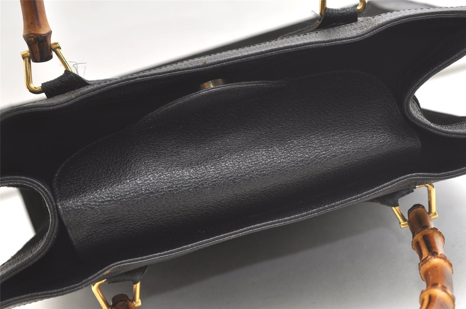 Authentic GUCCI Vintage Bamboo Hand Bag Suede Leather Black 4927K